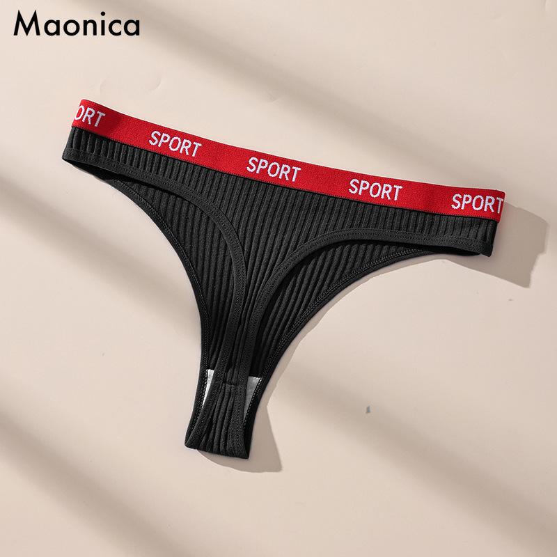 Европейский размер С низкой посадкой Сексуальные стринги из ниток Чистый хлопок Женское нижнее белье Брифы Антибактериальная ластовица Т-стринги Женские S чёрный