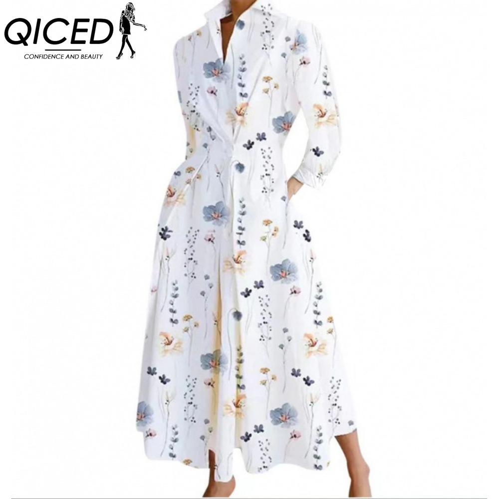 QICED Abiti Casual da Donna Moda Primavera Autunno Manica Lunga Collo POLO