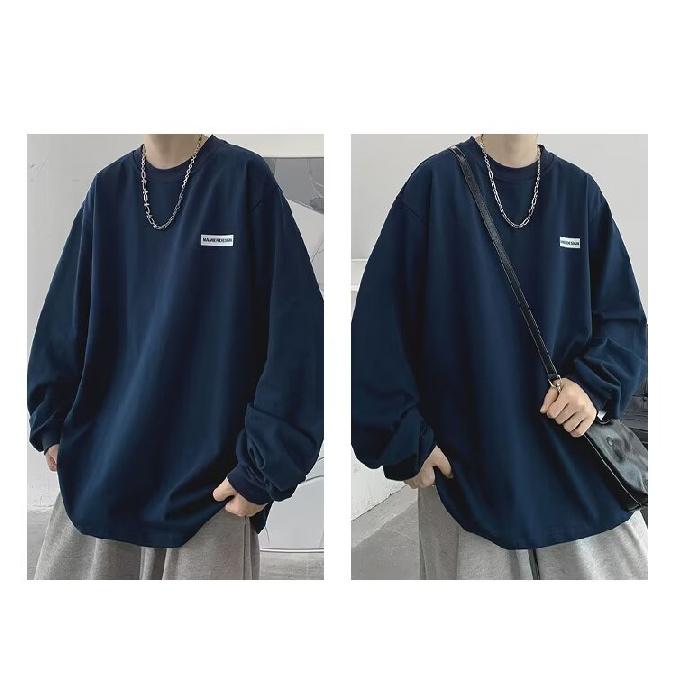 2024 Men's Long-Sleeved T-shirt Autumn Undershirt Long Sleeve Cotton Autumn Hong Kong Style Printing Loose Trendy Top