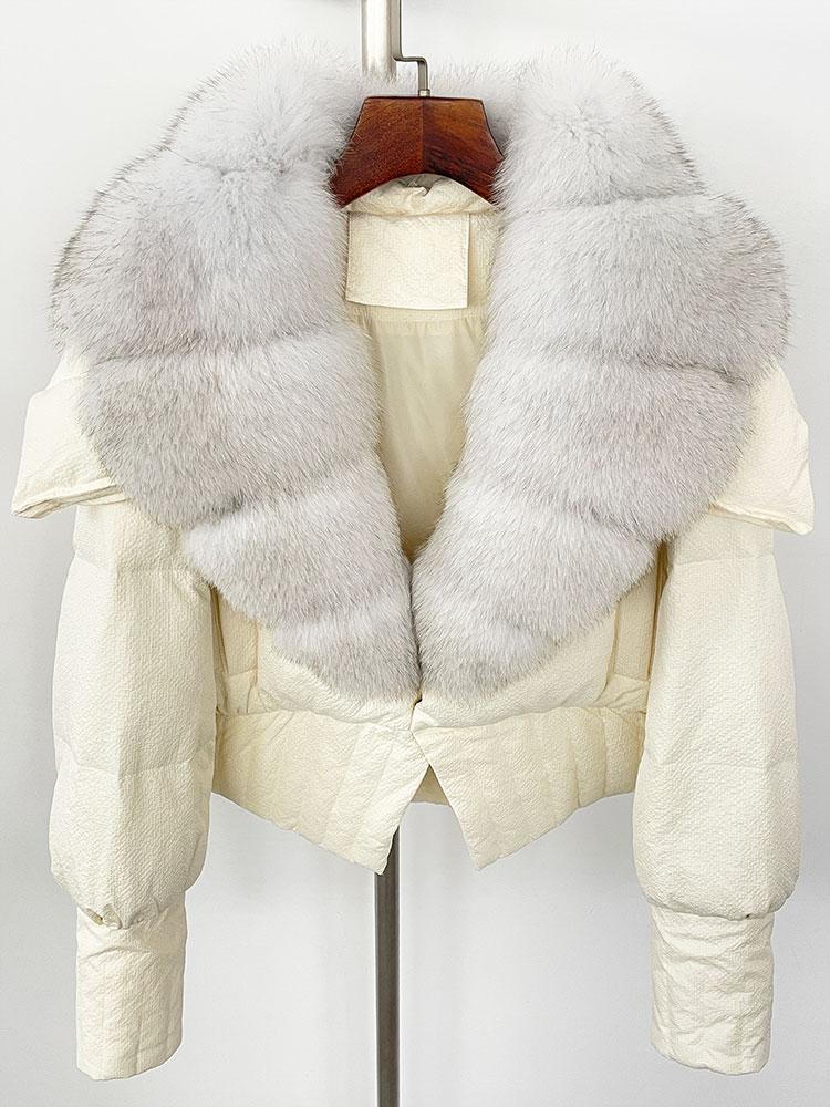 OFTBUY Down Jacket Women 2024 New Winter Natural Real Raccoon Fox Fur Collar Short White Duck Down Coat Thick Warm Casual Outerwear