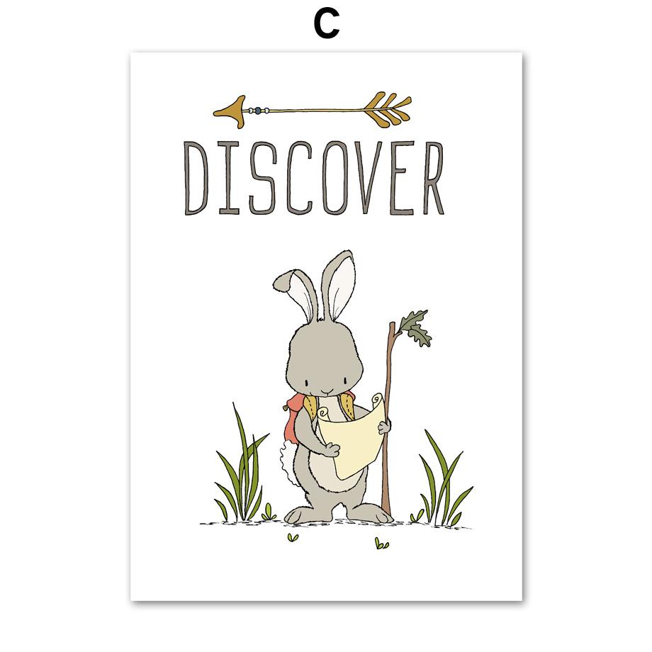 

Лиса, медведь, кролик, палатка, стрела, детская настенная живопись на холсте, мультяшные постеры на скандинавскую тему и принты, настенные панно, декор для детской комнаты 40X50 cm No Framed