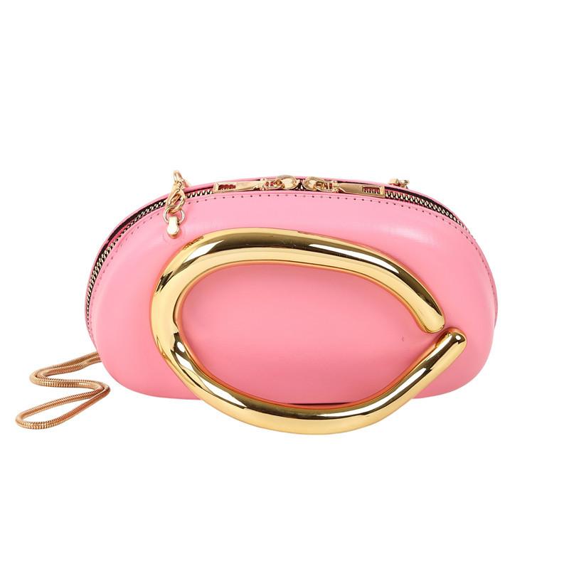 Ein Schulter Handtasche Damen einfarbig große Kapazität Damen neu trendig Metallgriff personalisierte Dinner Kette