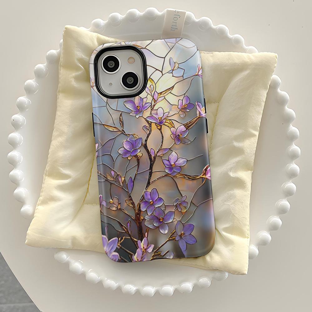 Popular retro wind color window flower mobile phone case iPhone16 anti-drop two-in-one film case Apple 17pm
