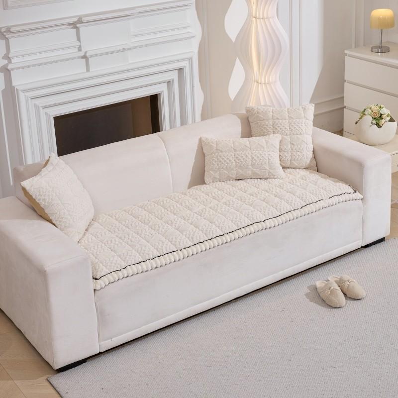 Plush Solid Color Sofa Cover All-Season Use Machine Washable Soft Pet-Friendly Non-Slip Wear-Resistant Seat Cushion