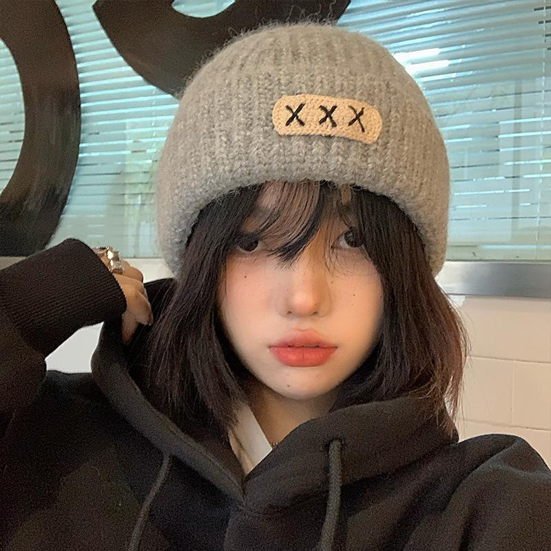 Women's Big Head Wing White Woolen Hat In Winter Versatile Face Showing Small Hip Hop Niche Knitted Hat Trendy Korean Version