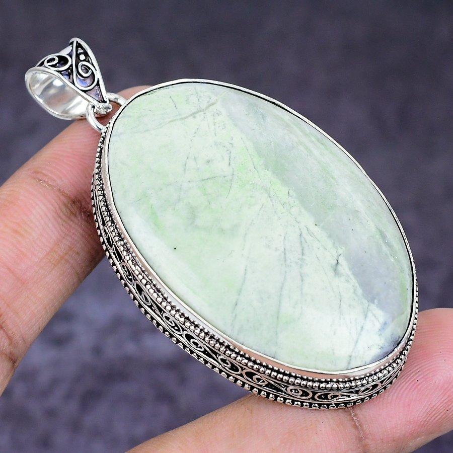 Natural Variscite Gemstone 925 Sterling Silver Jewelry Pendant 2.56" ETC-14638