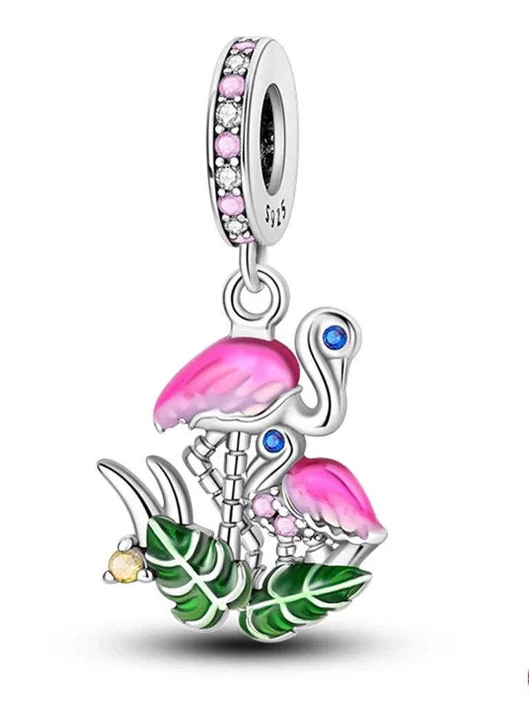 Copper Owl Flamingo Woodpecker Feather Charms Fitoriginalbracelet Charm Bead Necklace Diy Female Jewelry