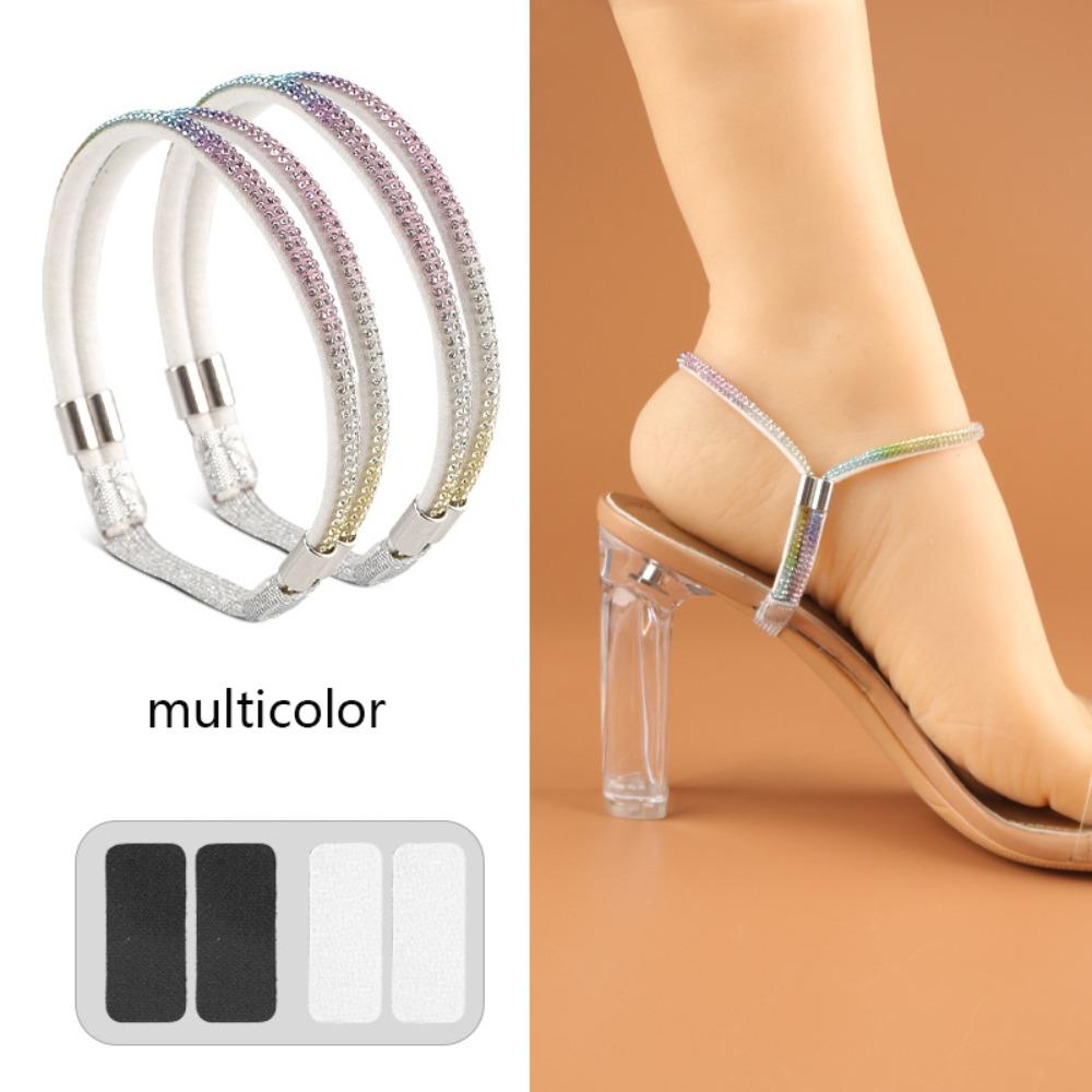 1 Pair Rhinestone High Heels Shoes Band Anti-loose Elastic Fixed Women Diamond Shoelaces Ankle Holding No Tie Straps Band