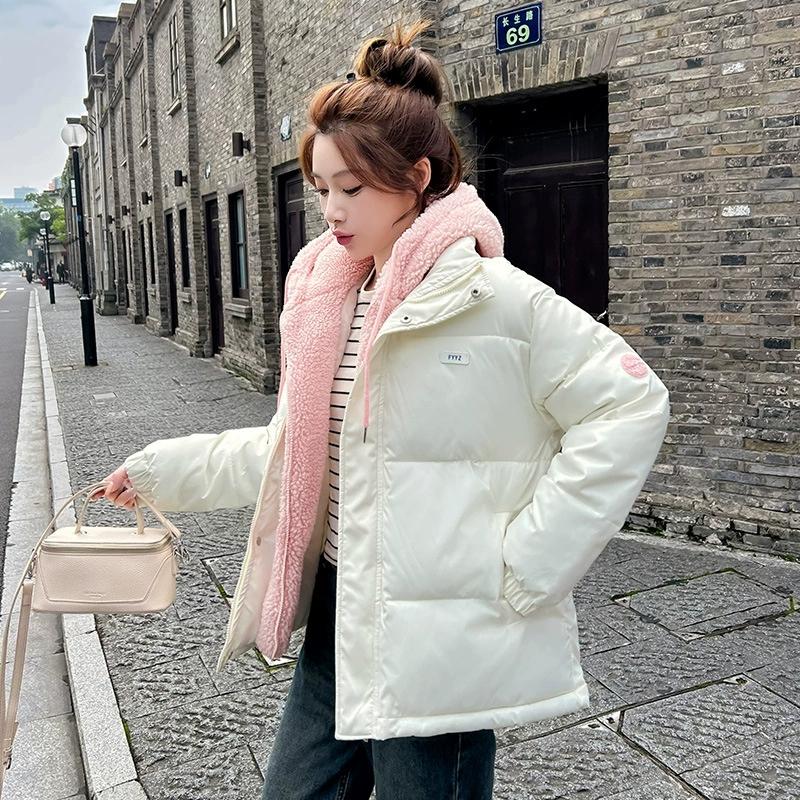 Thick Warm Cotton Jacket Women's Short Loose 2026 Autumn Winter New Korean Version High Neck Fleece Lined Cotton Coats Trend