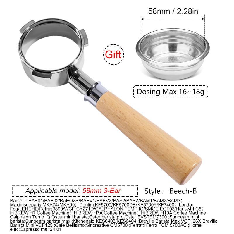 

58mm 3-ears For Hibrew h10a/h7a/h7 Barsetto/LEHEHE/Petrus3899 Espresso Bottomless Portafilter Replacement Basket Barista Tools