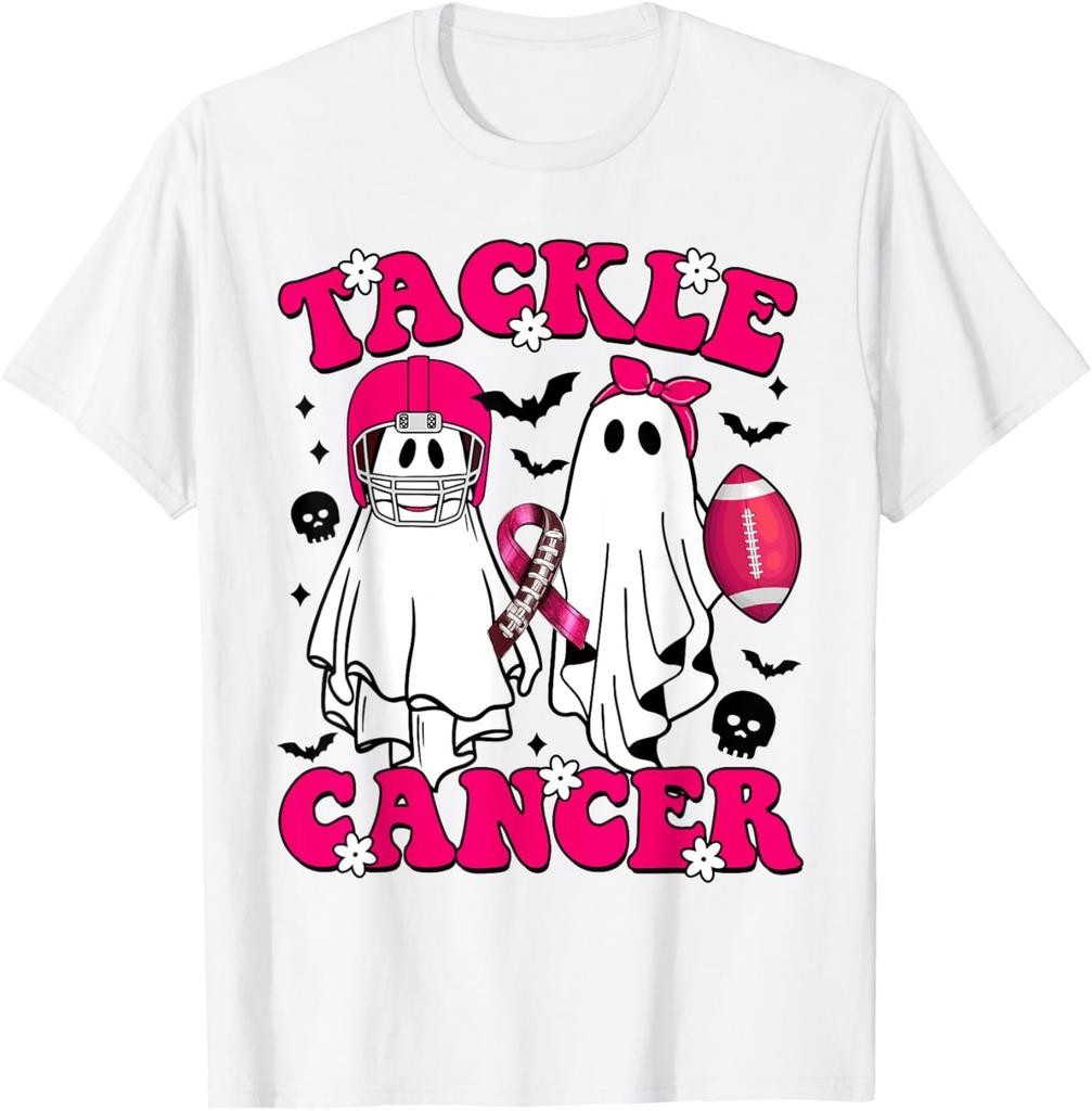 Tackle Breast Cancer Football Funny Ghost Pink Hallow Unisex T-Shirt