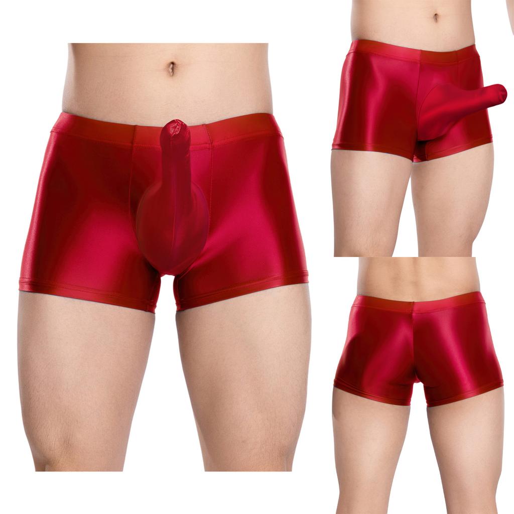 Breathable Low Rise Boxer Briefs with Sheath Pouch and Elastic Waistband for Men Glossy Swim Trunks Loungewear Sleep