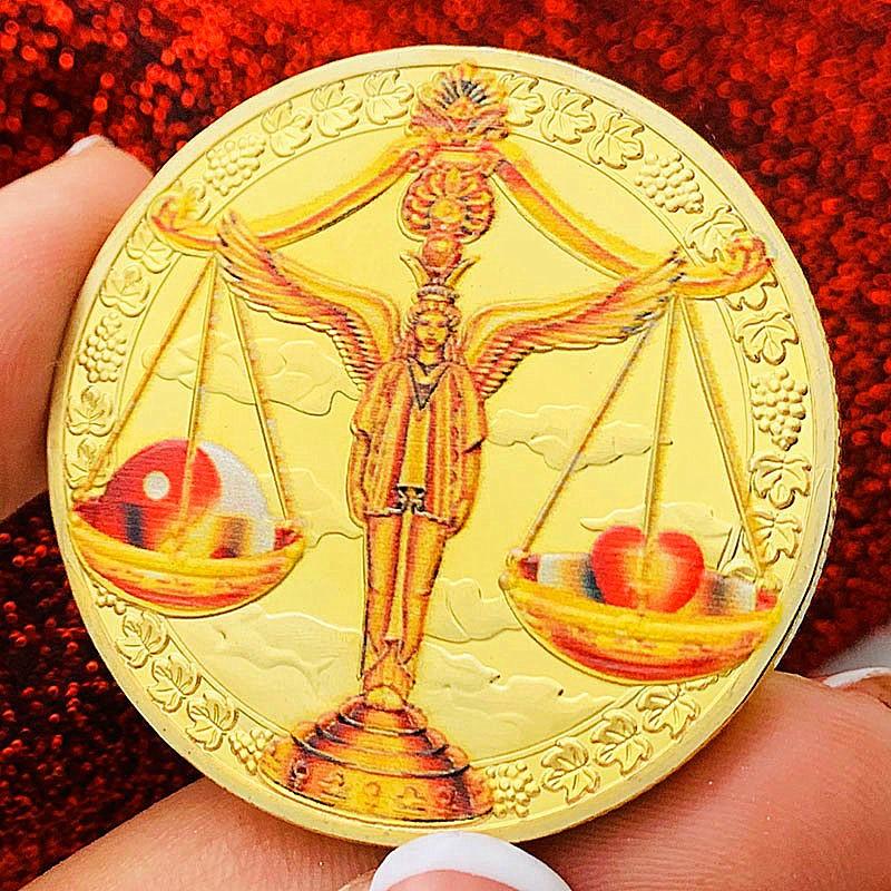 Zwölf Tierkreiszeichen, Farbdruck, Skorpion, vergoldete Farbdruck-Gedenkmedaille, Zwillinge der Liebe, dekorative Goldmünze, Waage Münze