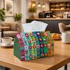 1pc Tissue Box Holder with Scandinavian Folk Art Design-Tulip Daisy Floral Stripe, Durable Polyester, Ideal for Kitchen, Living Room, Bedroom, Bathroo