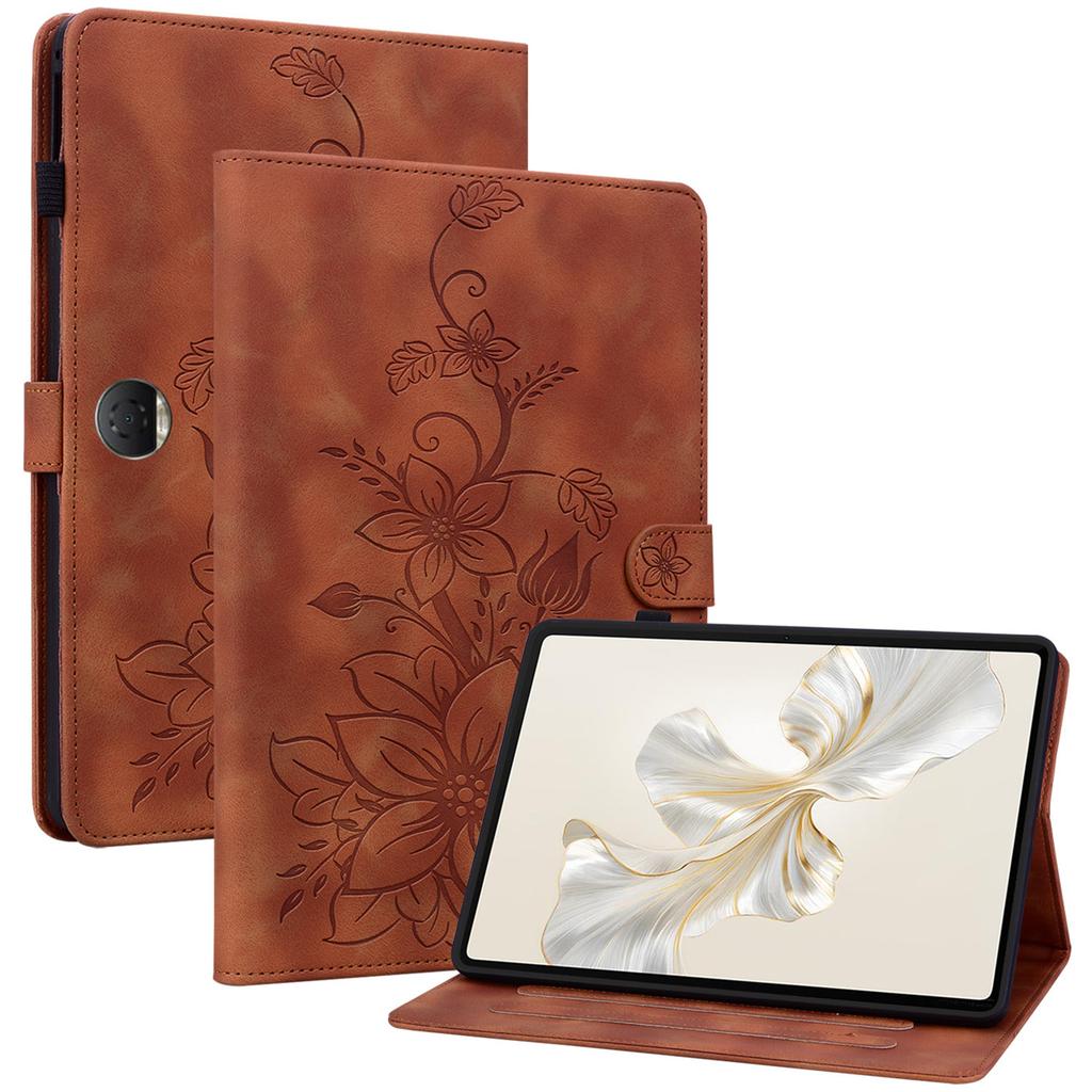 For Honor Pad 9 Case with Card Slots Lily Flower Imprint Leather Stand Tablet Cover