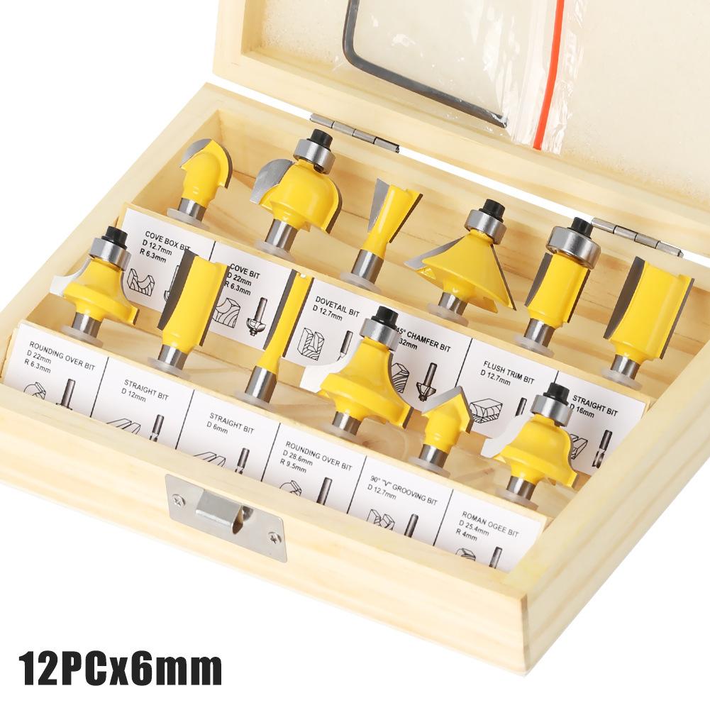 15-Piece Set 1/4 Handle 1/2 Handle 8 Handle 6 Handle Woodworking Milling Cutter Set 12-Piece Set Woodworking Slotting Milling Cutter