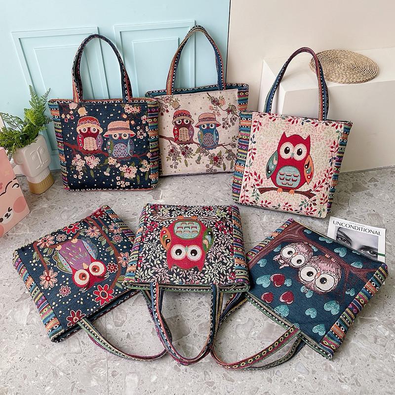 Embroidery Canvas Handbag With Dual Shoulder Straps For Casual Outings