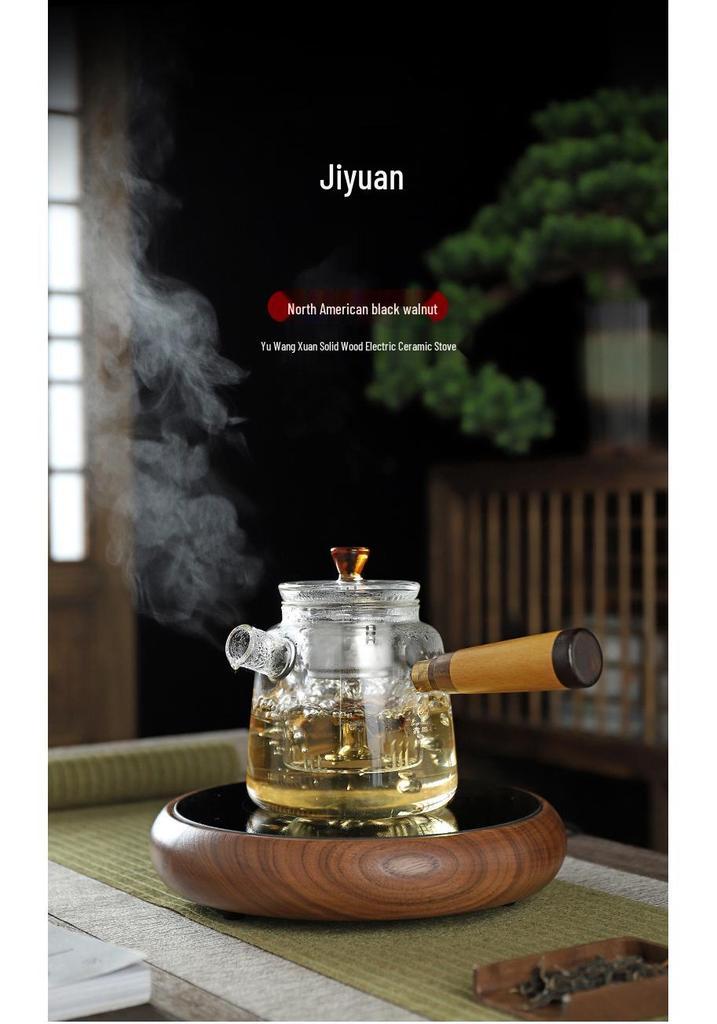 Solid Wood Electric Ceramic Tea Stove – Drum Shape Tea Brewer with Heat Preservation