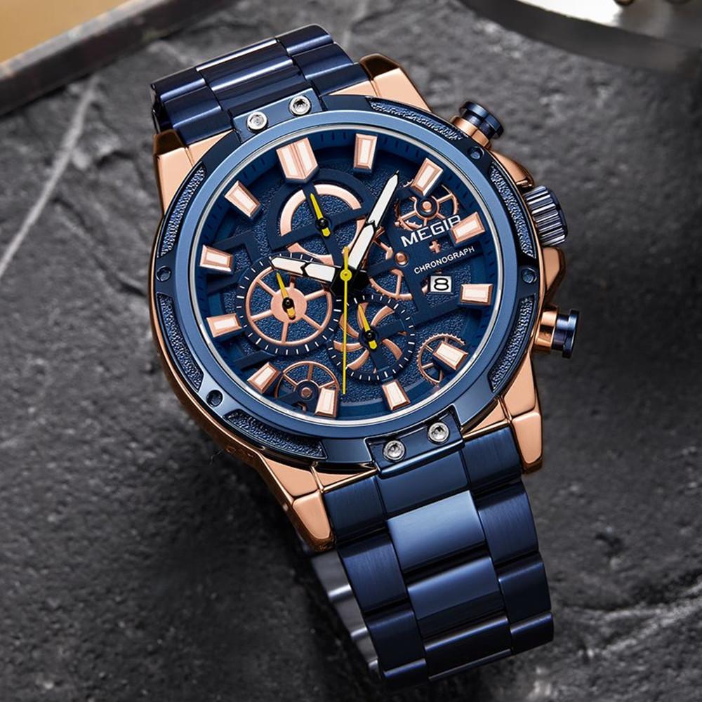 Megir Luxus Business Uhren für Herren Edelstahlarmband Quarz Casual Armbanduhr Wasserdicht Kalender Herren Chronograph 2108