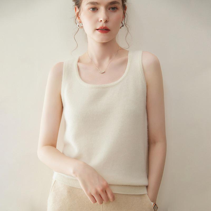 Little Goat 100% Pure Cashmere Women's Knit Vest - Baby Cashmere Warm Camisole, 12 Gauge, Plain Crew Neck