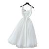 French Hepburn style dress women's summer high-end square neck suspender splicing mesh fluffy dress long dress