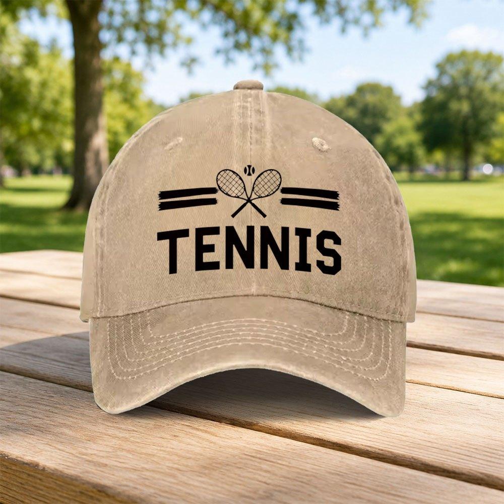 Classic Tennis Sports Pattern Washed Baseball Cap Unisex Casual Dad Hat Retro Streetwear