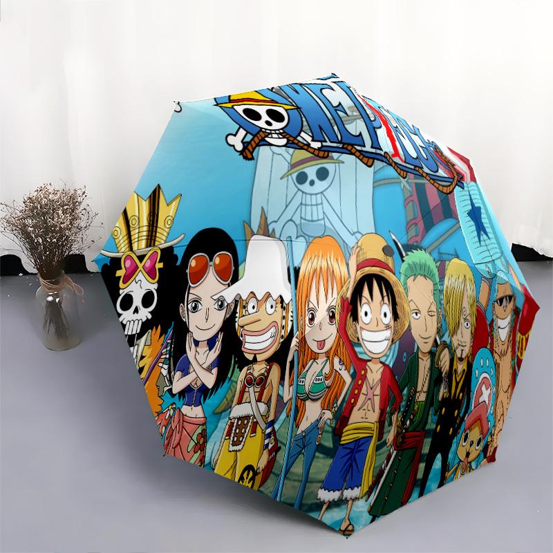 1 Stück Automatischer Faltregenschirm - Anime One Piece Muster Tragbares faltbares Design Mit 8 Rippen Weihnachts-Geburtstagsgeschenke