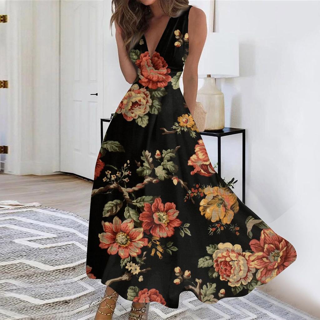 Women's Long Dress Maxi Dress Casual Dress Swing Dress A Line Dress  Fashion Streetwear Outdoor Date Print Sleeveless V Neck Dress
