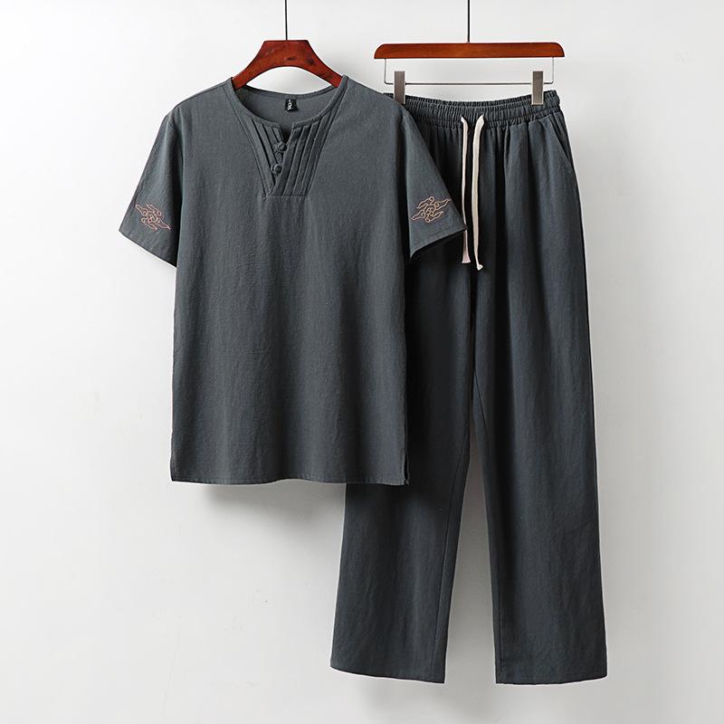 

Костюмы для кунг-фу в китайском стиле, мужские брюки с пряжкой и пуговицами, модный мужской комплект, комплект из двух предметов в китайском стиле 8XL серый