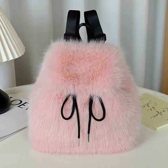 Women Furry Backpack Casual Cute Fluffy Daypack Drawstring Closure Soft Girls Fuzzy Backpack for Street Travel Commuting Daily Errands