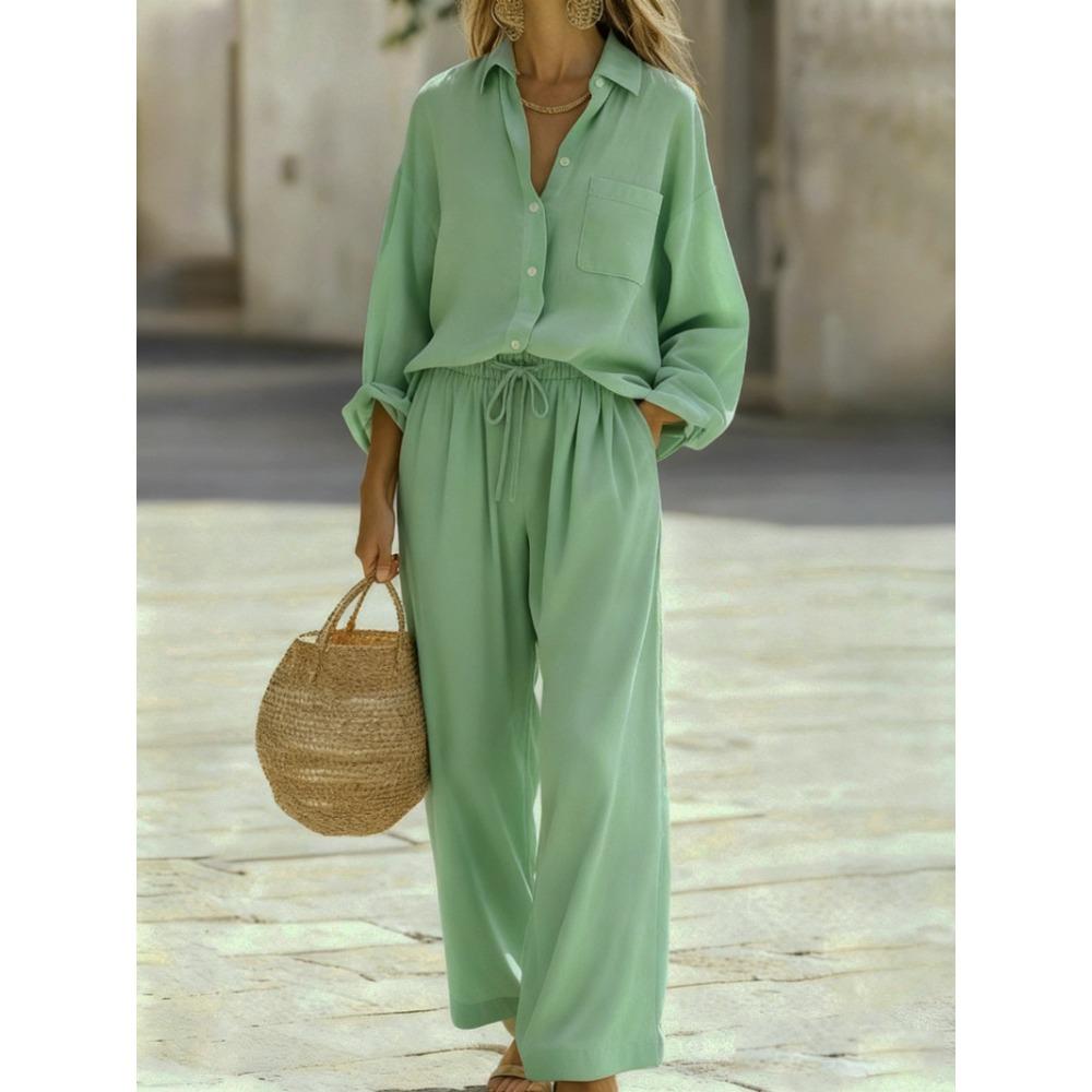 New Solid-color Set of Loose-fitting Long-sleeved Tops for Women
