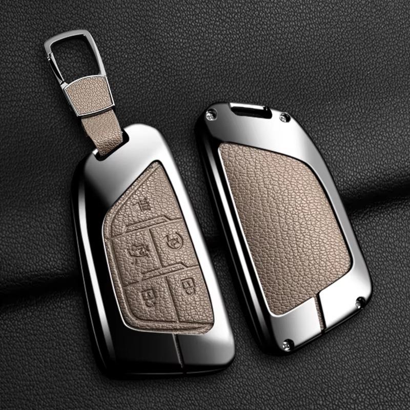Schlüsselanhänger Abdeckung Hülle Für Cadillac Für GMC Sierra Yukon 2023 2024 Für Chevrolet Silverado 1500 Suburban Tahoe Legierung Leder Schlüsselanhänger