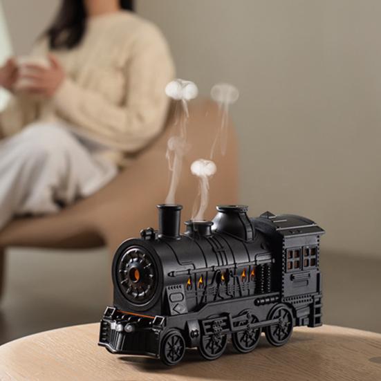 Essential Oil Vaporizer for Relaxation Vintage Steam Train Aroma Diffuser, 300ml Ultrasonic Cool Mist Humidifier with Dual Diffuser Home LED