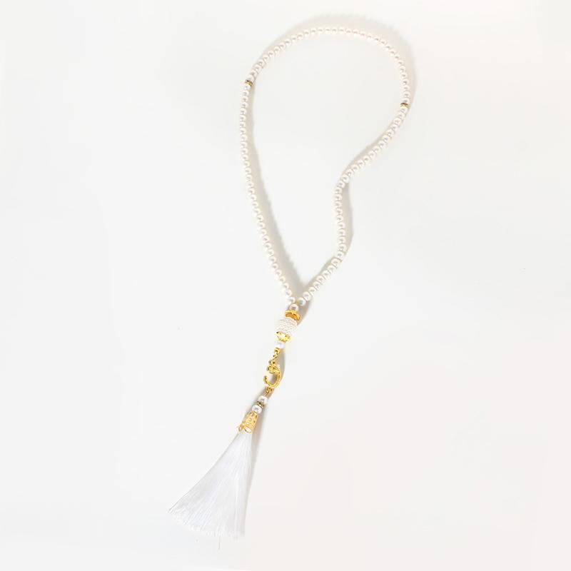 Pearl Prayer Beads Necklace Jewelry Long Tassel Clothes Pandent Accessories