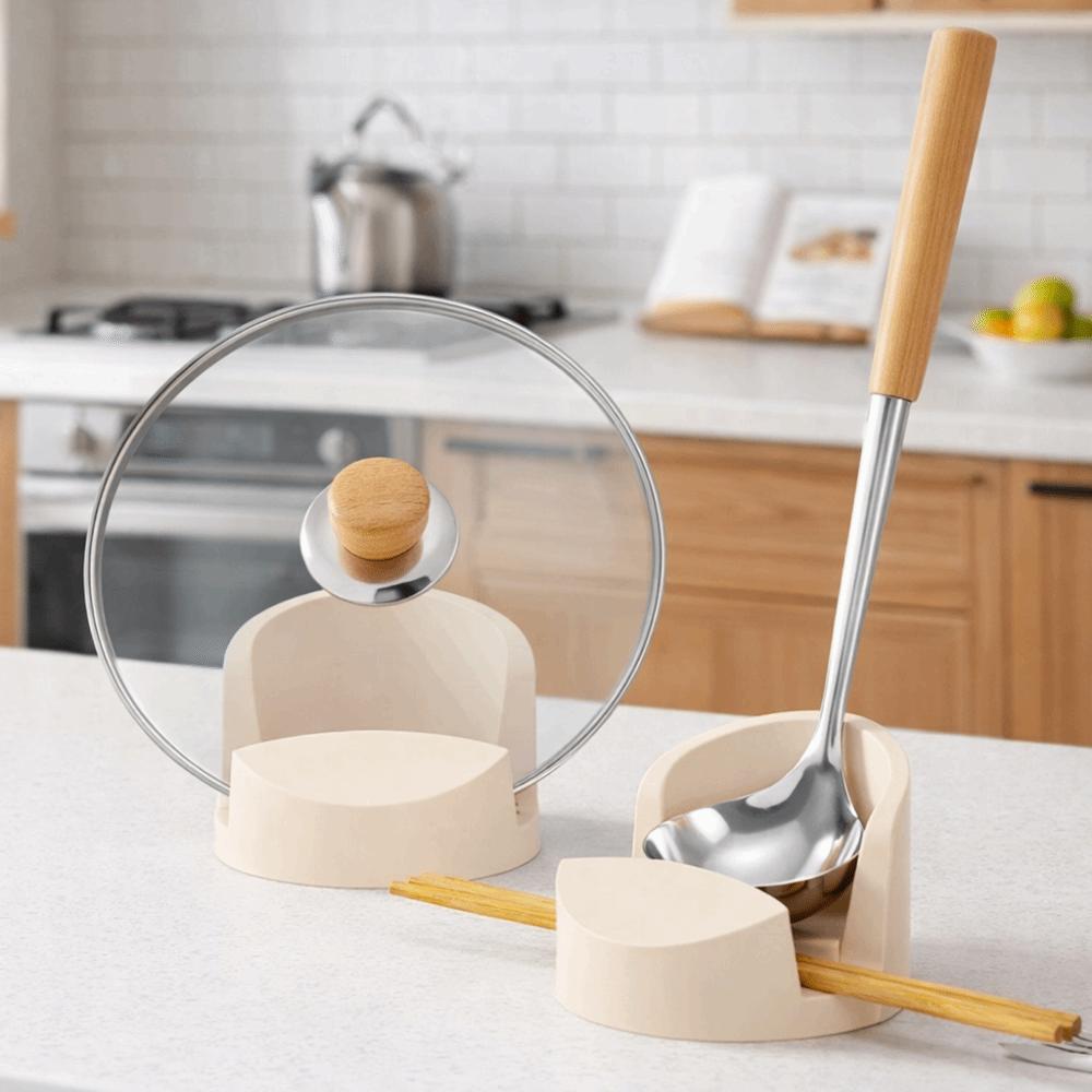 2 Pieces Circular Pot Lid Rack Silicone Spoon Rack Multi-functional Spatula Holder  Kitchen