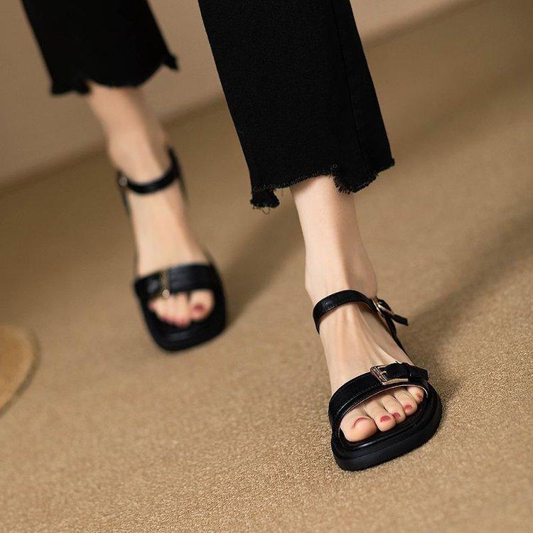 Large Size Minimalist Women s Flat Sandals, Beach Open Toed Sandals 35 чёрный