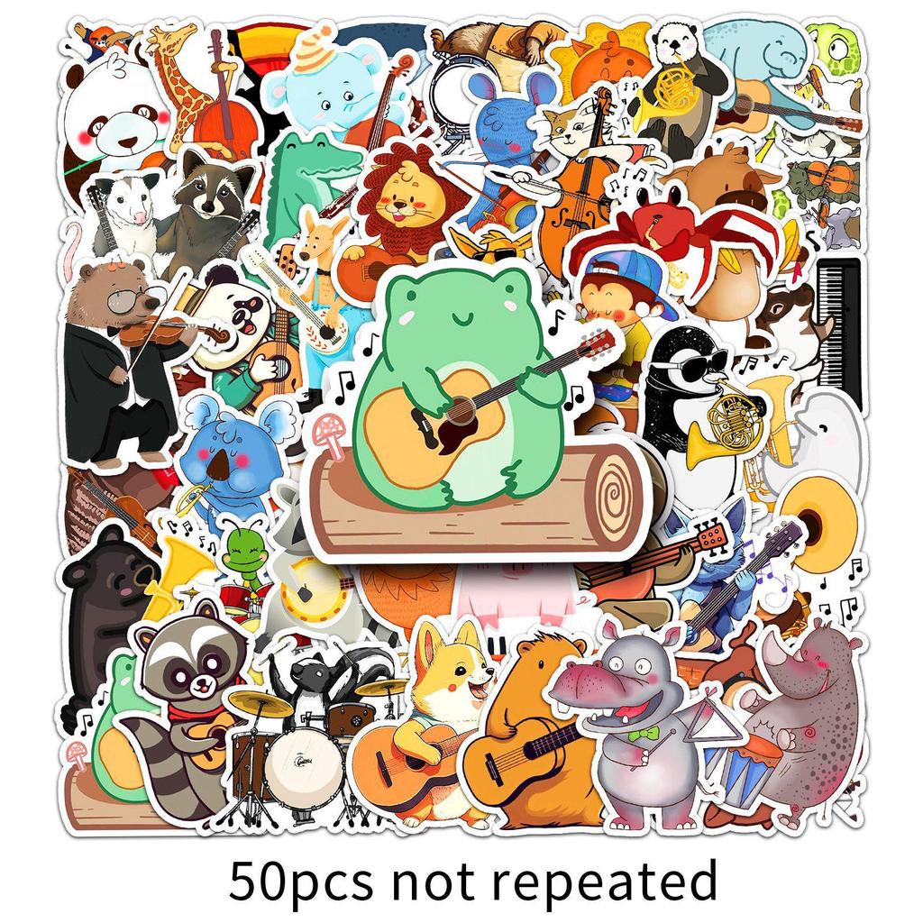 50 Animal Concert Cartoon Stickers: Musical Instrument Decor for Water Bottles, Phone Cases & Journals