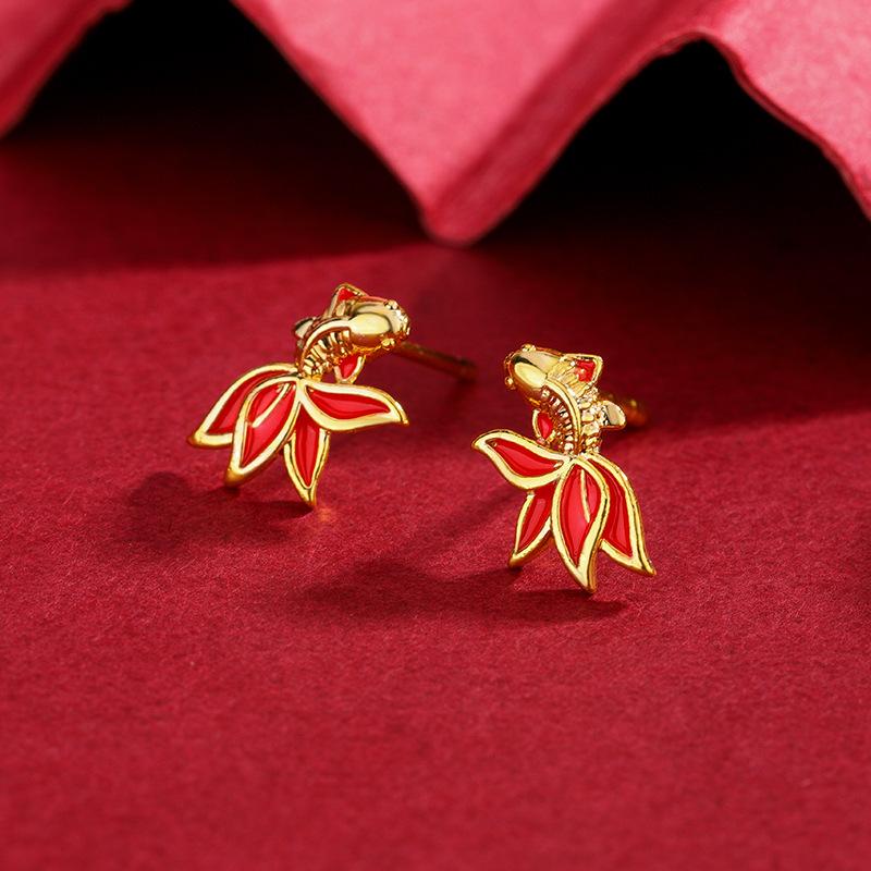 New Creative Fashion Transport Koi Golden Carp 925 Sterling Silver Personality Fish Animal Earrings E002