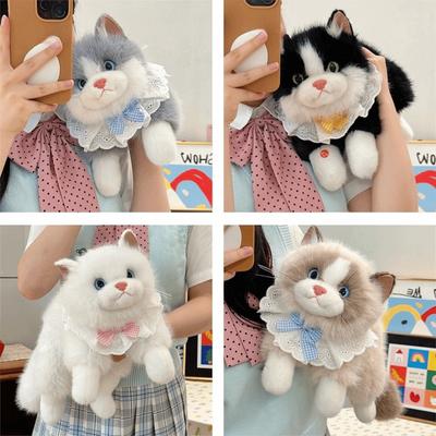Soft Simulation Cat Voiced With Bib Realistic Cat Fluffy Cute Cartoon Simulated Kitten Model Birthday Gifts