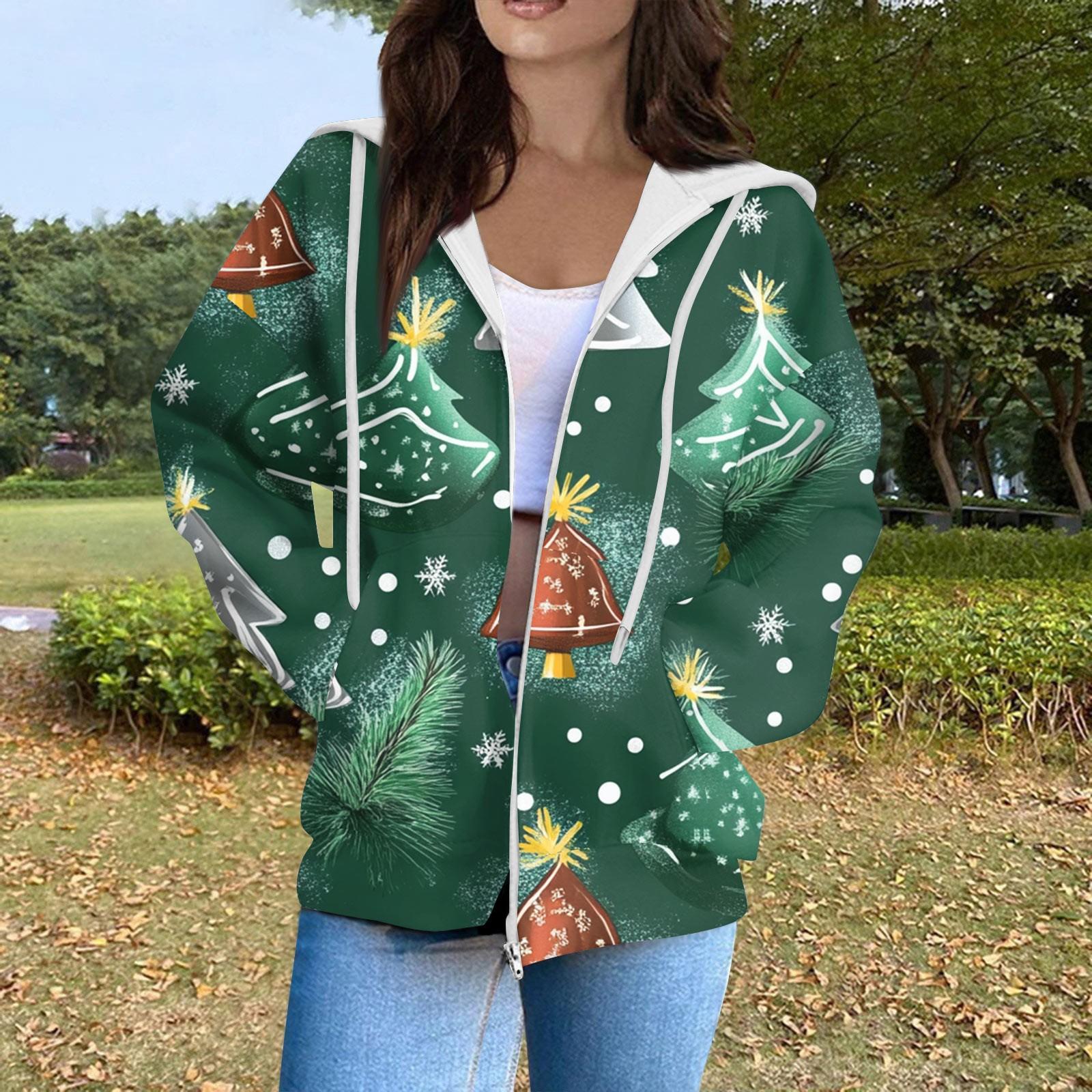 

Жіноча модна повсякденна різдвяна толстовка з довгим рукавом і кишенею, пальто з капюшоном на блискавці L армія зелений колір