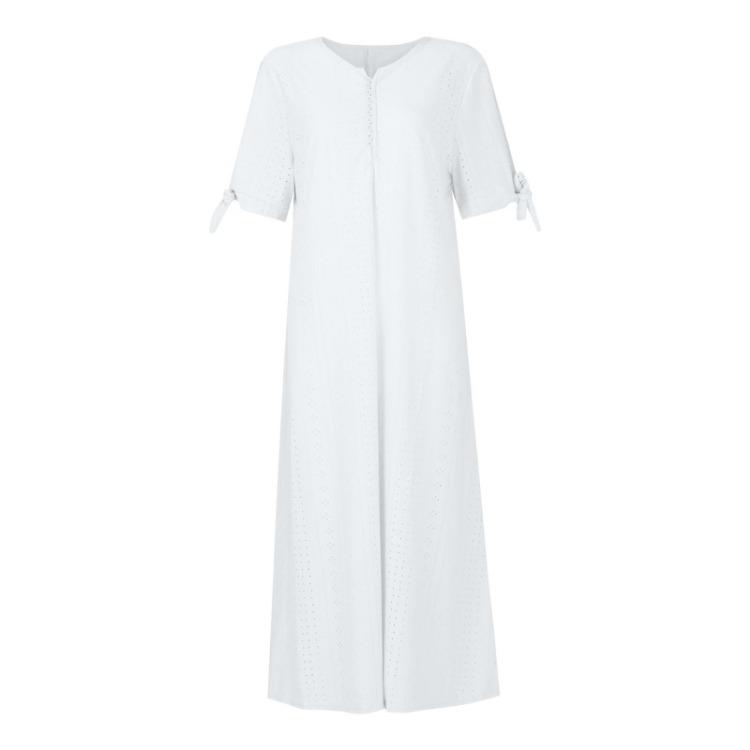 Off Shoulder Summer Maxi Dress for Women with Pockets Round Neck Short Sleeve Long Dress