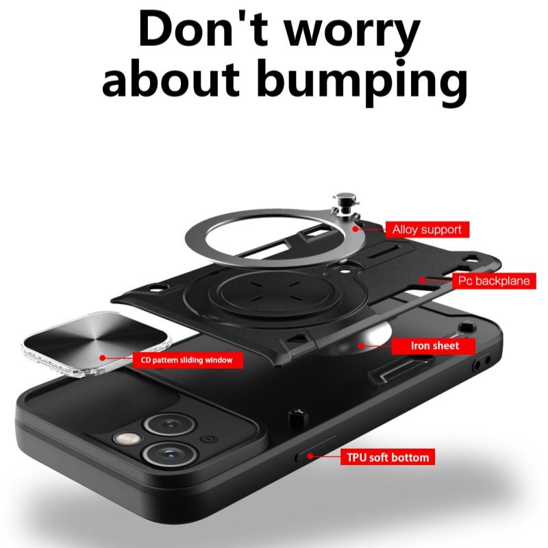 Slide Camera Lens Protector Armor Case For iPhone 16 15 14 13 12 11 XS XR Plus Pro Max Military Grade Bumpers Ring Cover