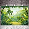 2D Cartoon Jungle Backdrop, Tropical Rainforest with Palm Trees & Toucan Party Photography Background