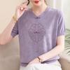 Mom's Stylish 2026 Summer Ice Silk Short-Sleeve Top - Chinese Style Knit T-Shirt for Middle-Aged & Elderly Women