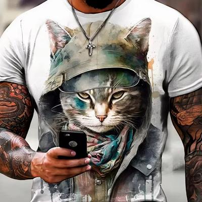 T-shirt Elemento Gatto Trend Maschile Per Uomo Moda Quotidiana Outdoor Vestibilità Regolare Girocollo Manica Corta Materiale Confortevole Abbigliamento Top