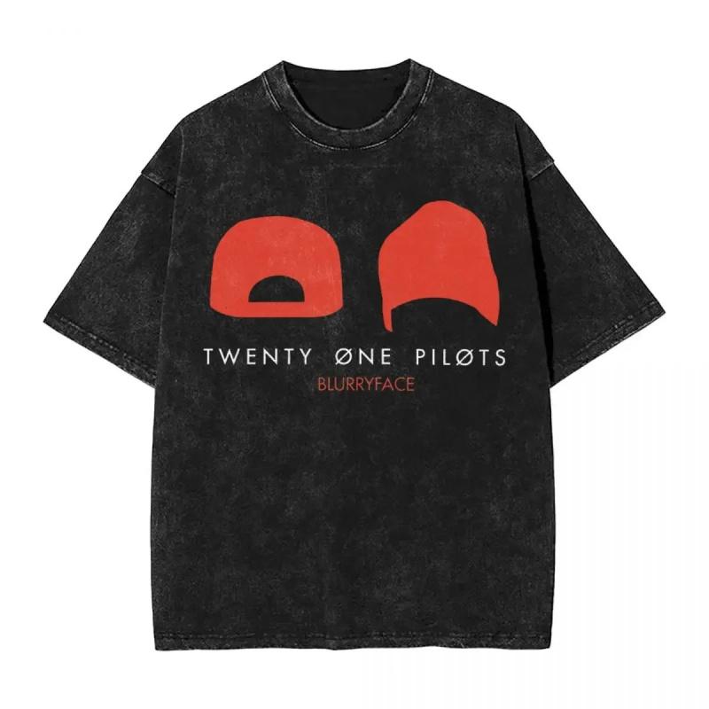 Twenty One Pilots Women Men Unisex Harajuku Cotton Oversized Tshirt Short Sleeve Top Tees Washed Stamping Print T-Shirt