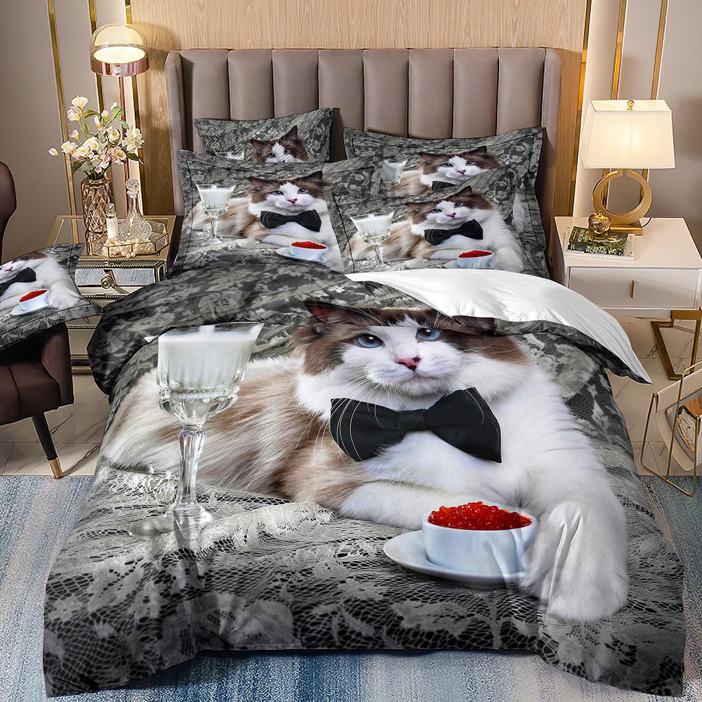 Pet Cat Pattern Bedding Sets, Cartoon Baby Duvet Cover Sets Bedclothes Twin Single King For Kids Adult Bedrooms Decor Gifts