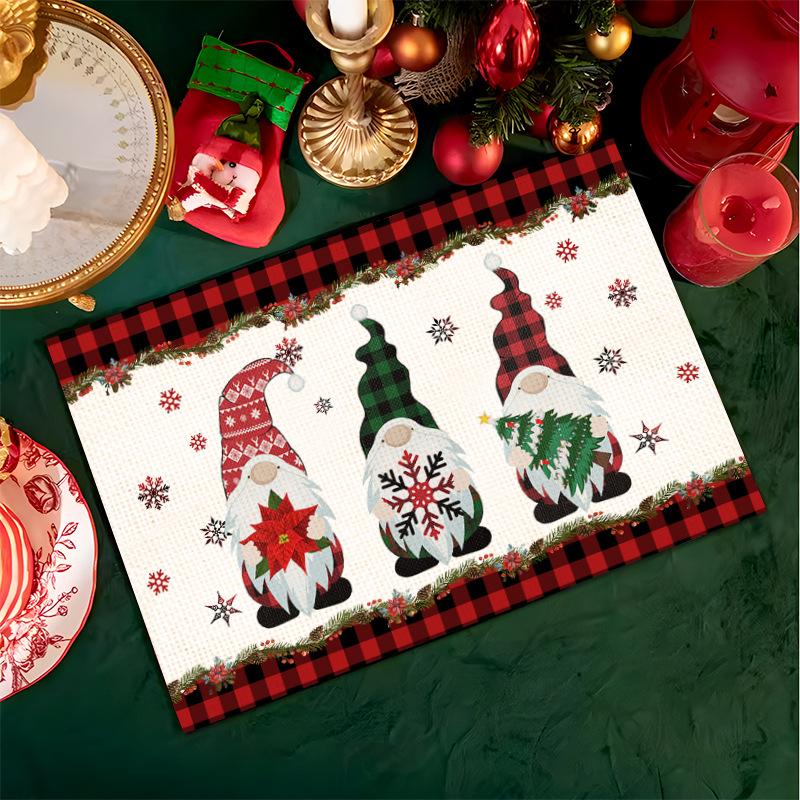 HOT Linen Christmas Faceless Gnome Dwarf Printed Table Place Mat Cloth Placemat Coaster Kitchen Table Decoration and Accessories