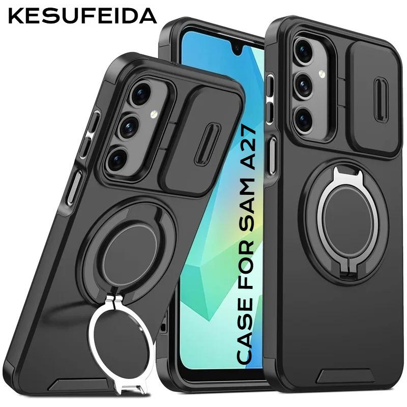Coque Armor Funda Pour Samsung Galaxy A57 A27 A37 A17 A07 A16 A26 A36 A56 A06 A55 A35 A25 Étui Support Anneau Couvercle de Protection Coulissant pour Appareil Photo Galaxy A26 noir