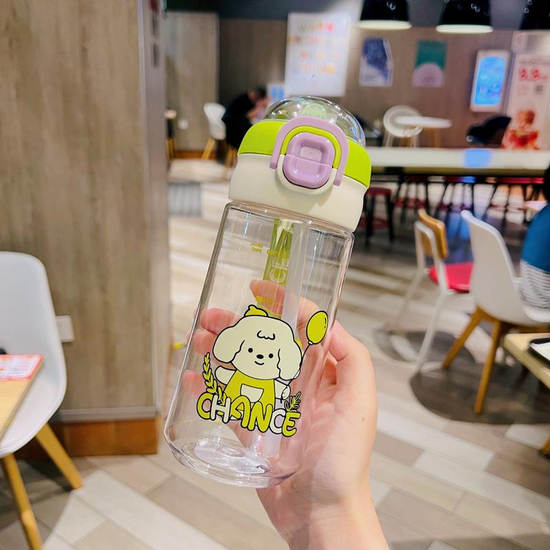 Water bottle summer simple plastic cup cartoon puppy large capacity easy cup cute portable student straw cup Internet celebrity girl